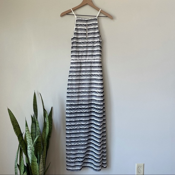 Saks Fifth Avenue Chevron Stripe Pattern Navy & White Spaghetti Strap Maxi Dress - Picture 7 of 8